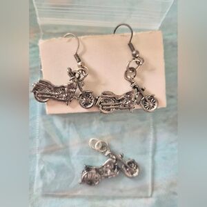 Silver Motorcycle Charm Drop Earrings - Women's Novelty Jewelry